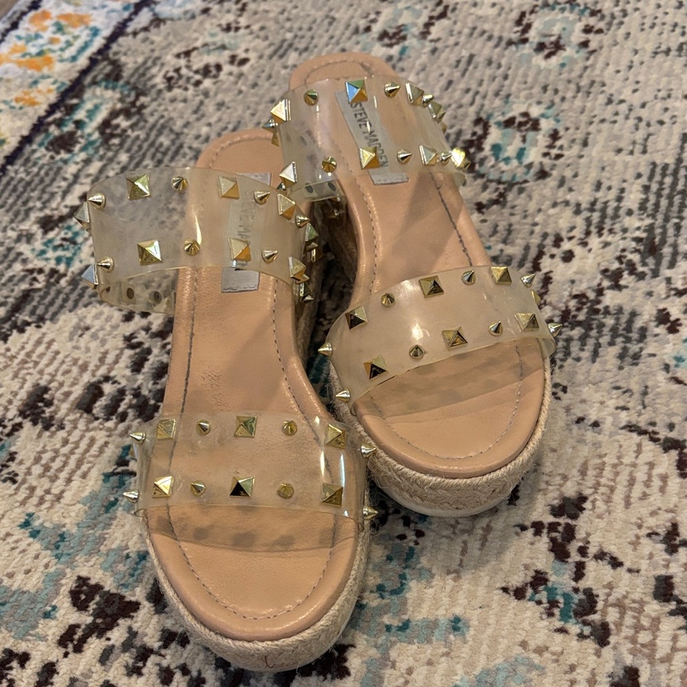 Steve Madden Clear Gold Studded Sandals